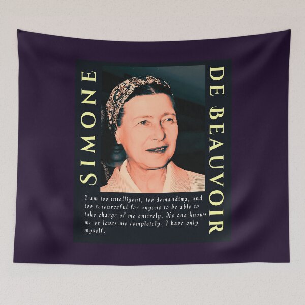 Item preview, Simone de Beauvoir portrait and quote: I am too intelligent, too demanding, and too resourceful for anyone to be able to take charge of me entirely. designed and sold by artbleed.