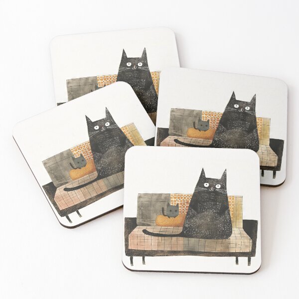 Item preview, Feline Duo: Black Cats on a Patterned Retro Sof designed and sold by Retrocranio.
