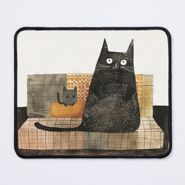 Item preview, Feline Duo: Black Cats on a Patterned Retro Sof designed and sold by Retrocranio.