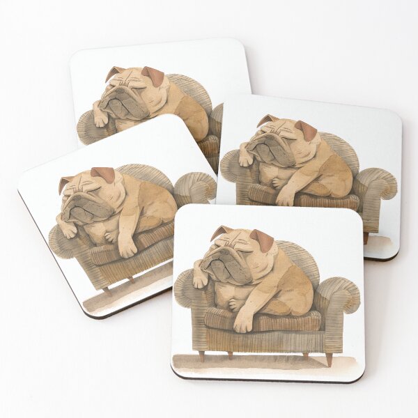 Item preview, Snooze Time: Bulldog Napping on a Striped Armchair designed and sold by Retrocranio.