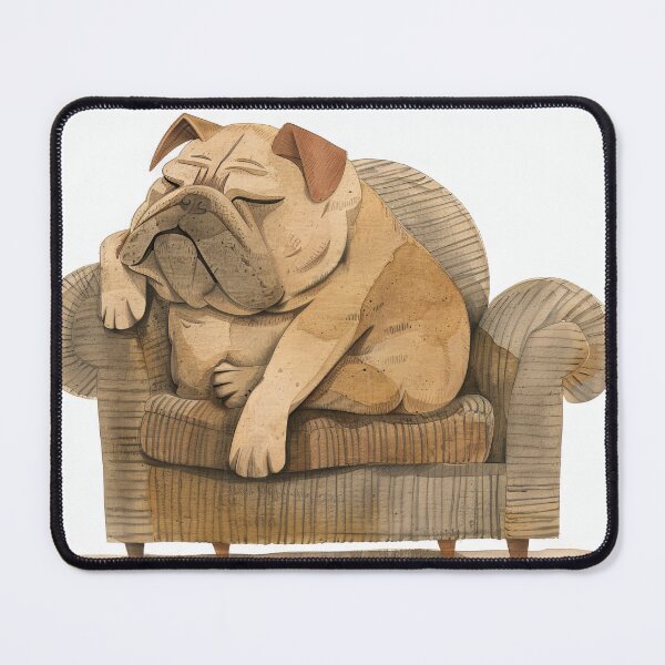 Item preview, Snooze Time: Bulldog Napping on a Striped Armchair designed and sold by Retrocranio.