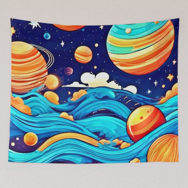 Item preview, Cartoon Universe: Waves, Planets, and Stellar Skies designed and sold by Health And Fitness Posts e-Store.