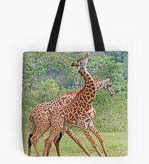 Sparring Giraffes, Arusha National Park, Tanzania, Africa Tote Bag