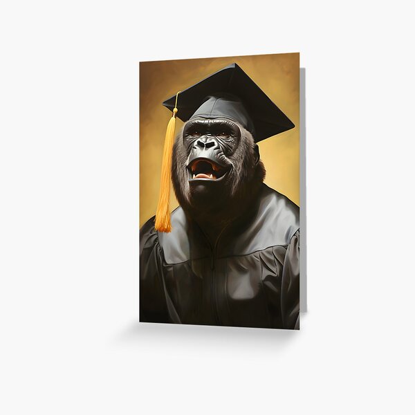 Vista previa del artículo con la obra «Tarjeta de graduación de gorila», diseñado y vendido por ConfettiSkyArt.