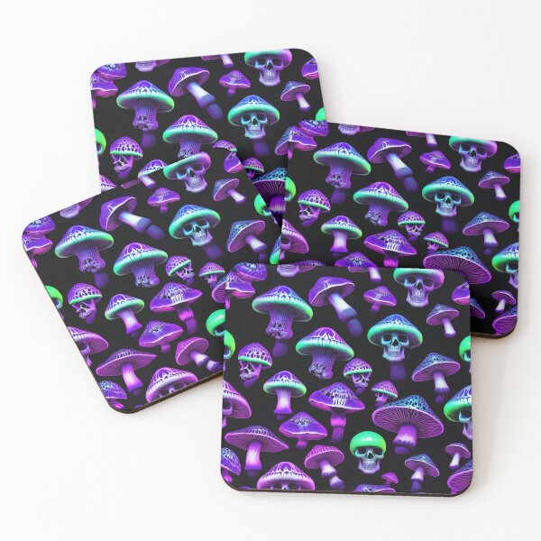 Item preview, Trippy Blacklight Skull Mushroom Bioluminescent Pattern designed and sold by DreamCraze.