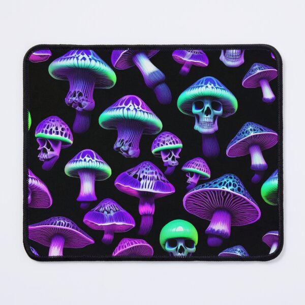 Item preview, Trippy Blacklight Skull Mushroom Bioluminescent Pattern designed and sold by DreamCraze.