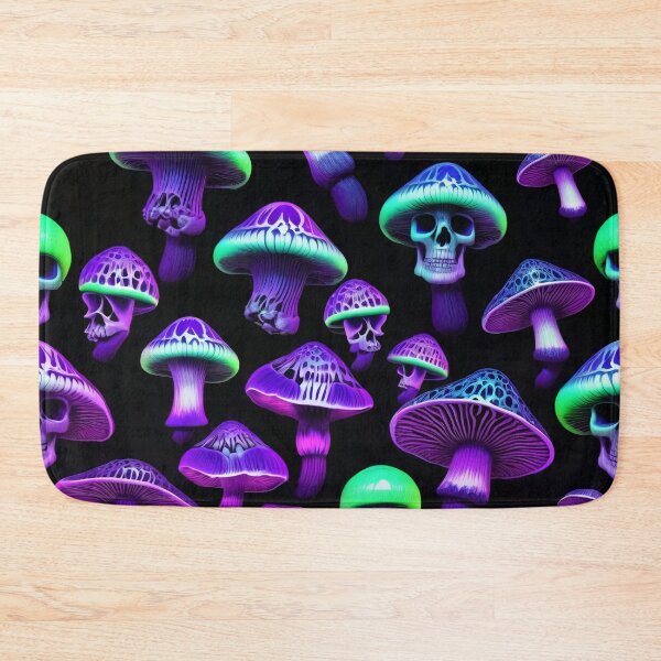 Item preview, Trippy Blacklight Skull Mushroom Bioluminescent Pattern designed and sold by DreamCraze.