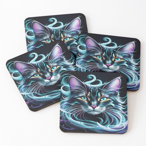Item preview, Abstract Beautiful Cat in Neon Colors designed and sold by PixelCraftDSG.