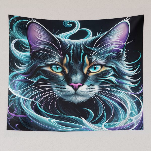 Item preview, Abstract Beautiful Cat in Neon Colors designed and sold by PixelCraftDSG.