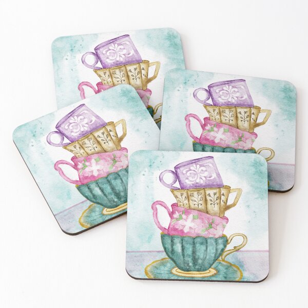 Item preview, Vintage Teacups Watercolor Painting  designed and sold by Pixel & Petal Co..
