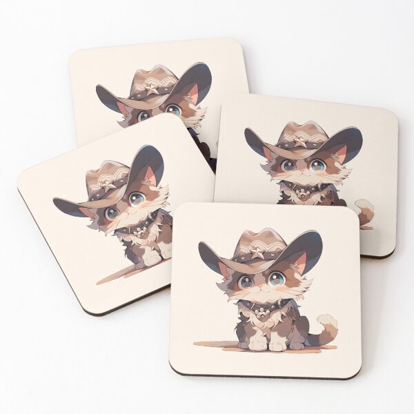Item preview, Cute Kawaii Smiling Cat Sherif Kitten in a Cowboy Hat designed and sold by CozyKawaiiArt.