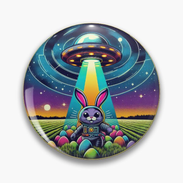 Item preview, flying saucer with ufo rabbit and colorful easter eggs  Easter Funny animals designed and sold by Expressions-Sel.