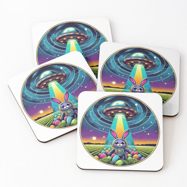 Item preview, flying saucer with ufo rabbit and colorful easter eggs  Easter Funny animals designed and sold by Expressions-Sel.