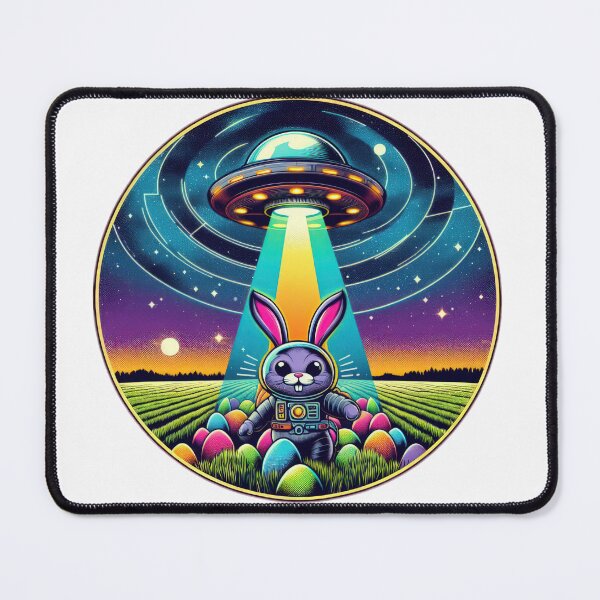Item preview, flying saucer with ufo rabbit and colorful easter eggs Easter Funny animals designed and sold by Expressions-Sel.