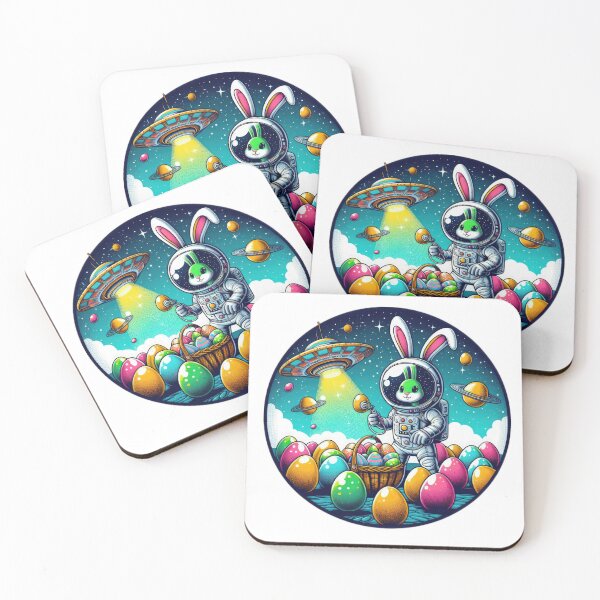 Item preview, flying saucer with ufo rabbit and colorful easter basket eggs  Easter Funny animals designed and sold by Expressions-Sel.