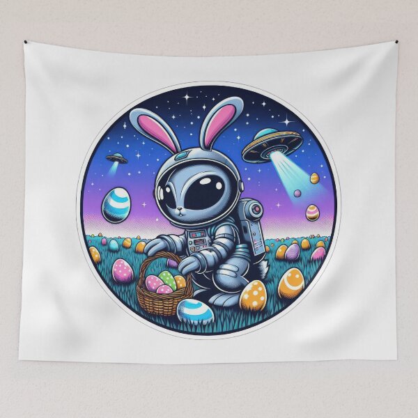 Item preview, ufo rabbit and colorful easter eggs  Easter Funny animals designed and sold by Expressions-Sel.