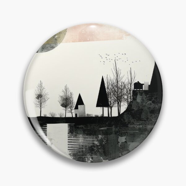 Item preview, Monochrome Reflections of Houses and Trees in a Surreal Waterscape designed and sold by Retrocranio.