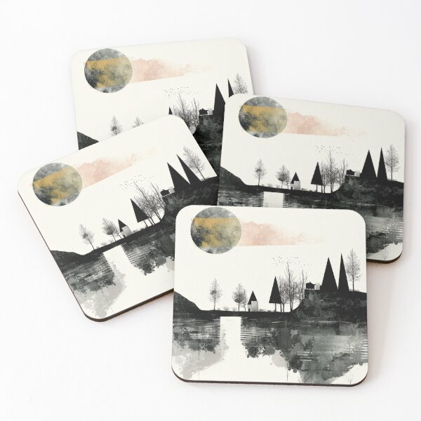 Item preview, Monochrome Reflections of Houses and Trees in a Surreal Waterscape designed and sold by Retrocranio.