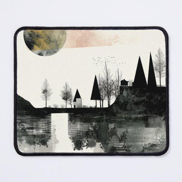 Item preview, Monochrome Reflections of Houses and Trees in a Surreal Waterscape designed and sold by Retrocranio.