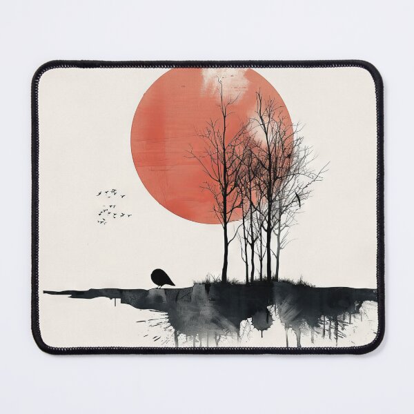 Item preview, Stark Silhouette of Trees Against a Vivid Red Moon with Birds in Flight designed and sold by Retrocranio.