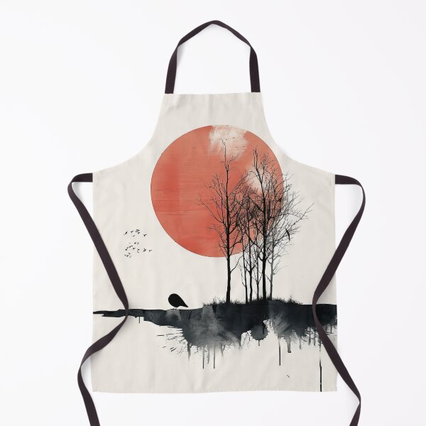 Item preview, Stark Silhouette of Trees Against a Vivid Red Moon with Birds in Flight designed and sold by Retrocranio.