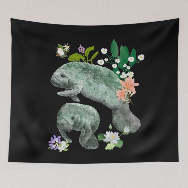 Item preview, Beautiful Manatees With Colorful Flowers Nature Design designed and sold by EarthArtDesigns.
