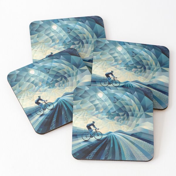 Item preview, Cyclist pedalling through a geometrically patterned landscape Active Outdoors Inspired Art designed and sold by CDC40.