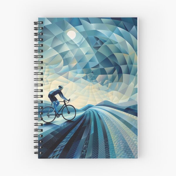 Item preview, Cyclist pedalling through a geometrically patterned landscape Active Outdoors Inspired Art designed and sold by CDC40.