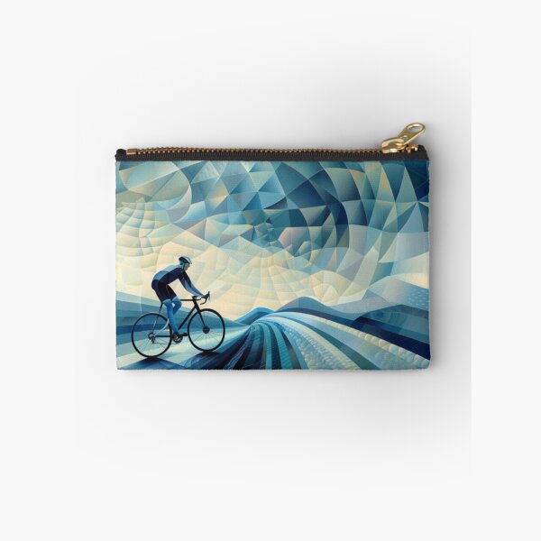 Item preview, Cyclist pedalling through a geometrically patterned landscape Active Outdoors Inspired Art designed and sold by CDC40.