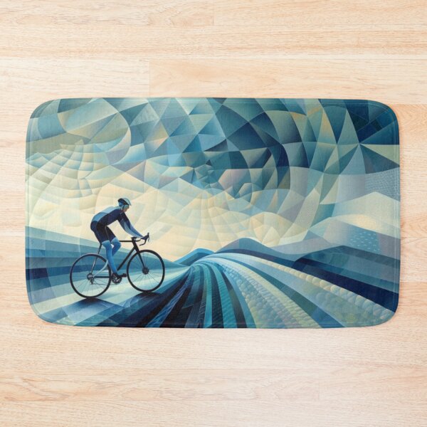 Item preview, Cyclist pedalling through a geometrically patterned landscape Active Outdoors Inspired Art designed and sold by CDC40.