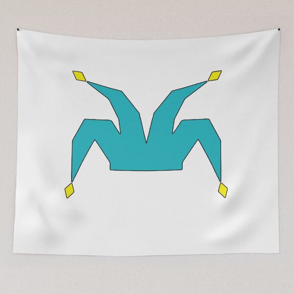 Item preview, Turquoise Poligonal Jester hat with golden bells and black outline designed and sold by shennix.