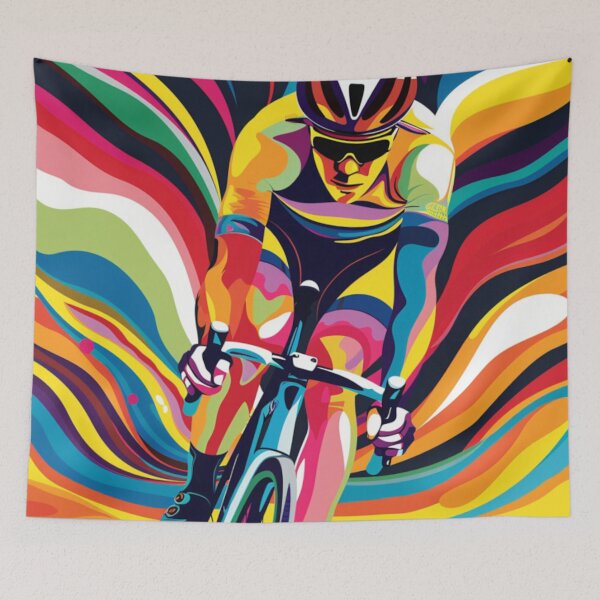 Item preview, Psychedelic cycling scene bold colours Active Outdoors Inspired Art designed and sold by CDC40.