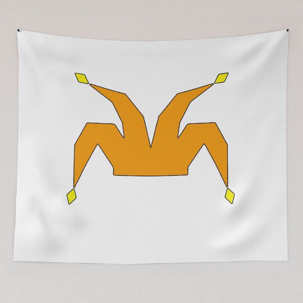 Item preview, Orange Poligonal Jester hat with golden bells and black outline designed and sold by shennix.