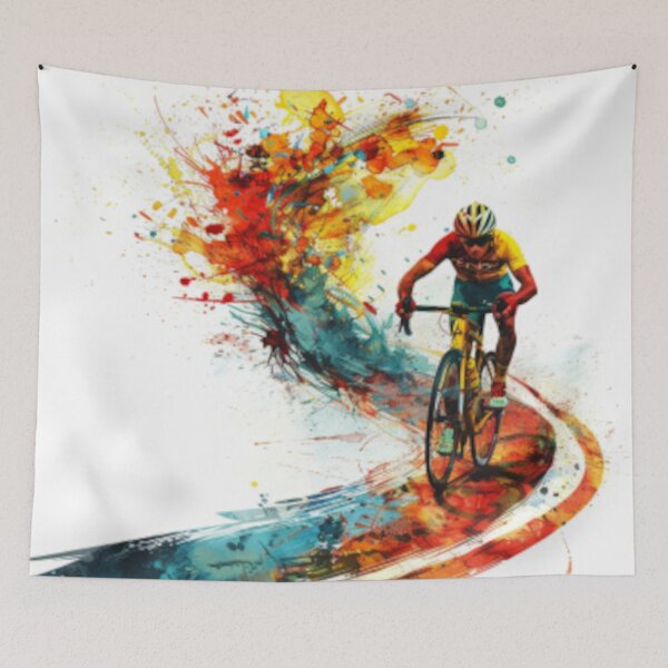 Item preview, Cyclist kicking splashes colour winding road Active Outdoors Inspired Art designed and sold by CDC40.