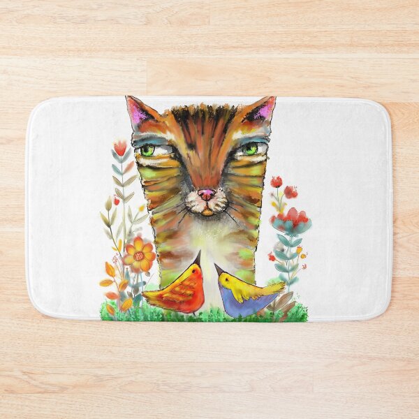 Item preview, Aloof Feline Serenity: Tranquil Gaze Among Vibrant Birds designed and sold by adriaquart.