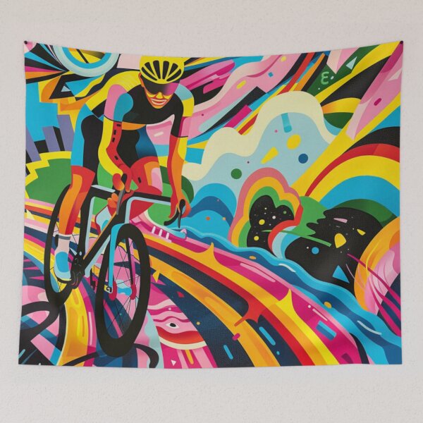 Item preview, Psychedelic cycling scene bold colours Active Outdoors Inspired Art designed and sold by CDC40.