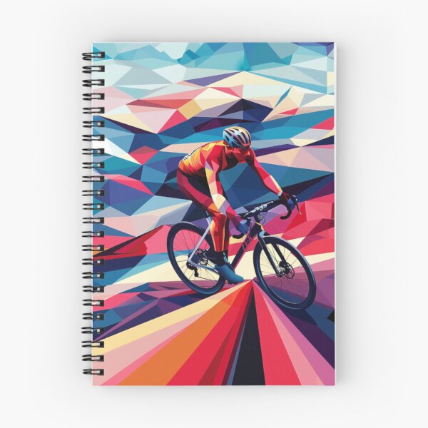 Item preview, Cyclist pedalling through a geometrically patterned landscape Active Outdoors Inspired Art designed and sold by CDC40.
