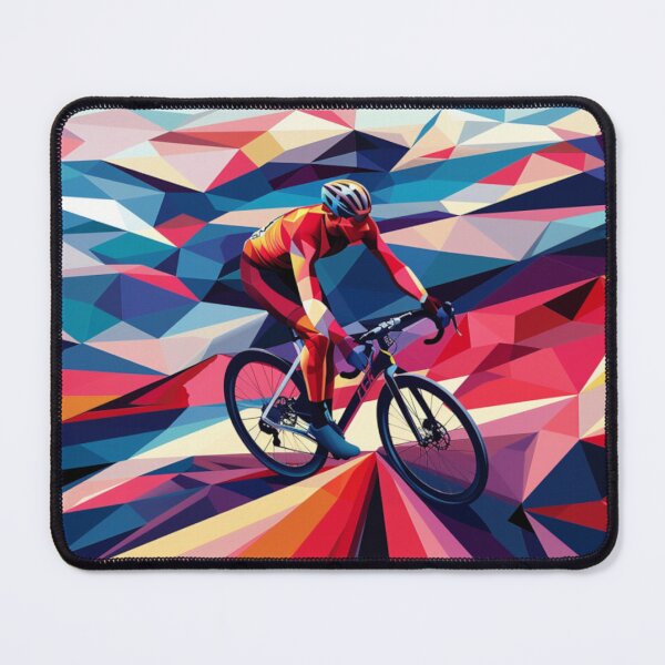 Item preview, Cyclist pedalling through a geometrically patterned landscape Active Outdoors Inspired Art designed and sold by CDC40.