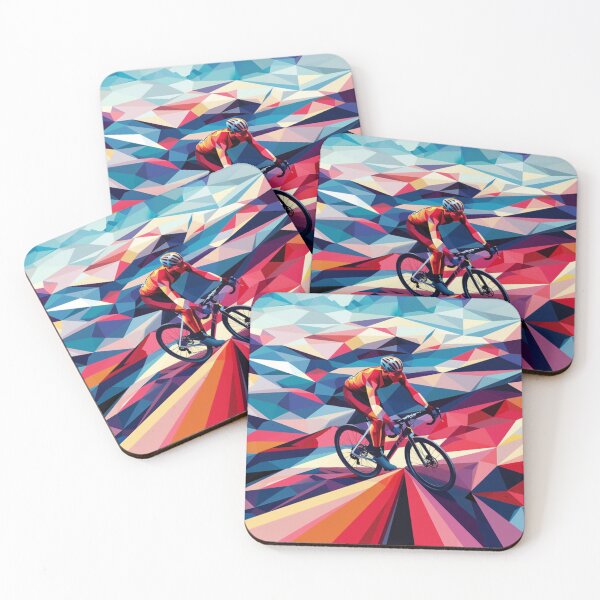 Item preview, Cyclist pedalling through a geometrically patterned landscape Active Outdoors Inspired Art designed and sold by CDC40.