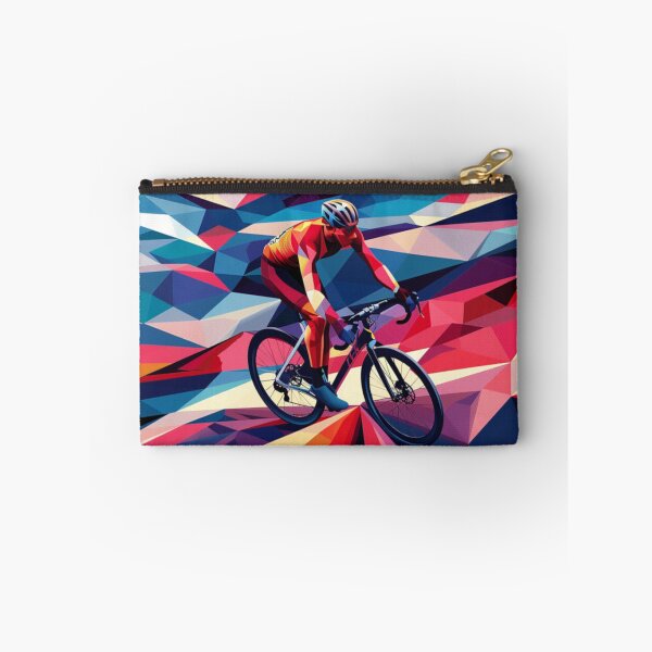 Item preview, Cyclist pedalling through a geometrically patterned landscape Active Outdoors Inspired Art designed and sold by CDC40.