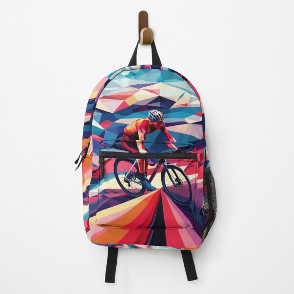 Item preview, Cyclist pedalling through a geometrically patterned landscape Active Outdoors Inspired Art designed and sold by CDC40.