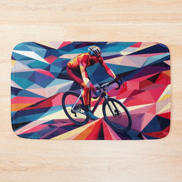 Item preview, Cyclist pedalling through a geometrically patterned landscape Active Outdoors Inspired Art designed and sold by CDC40.