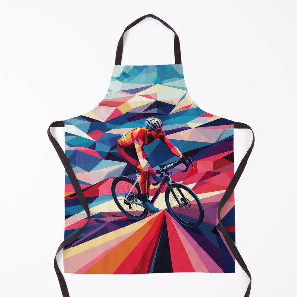 Item preview, Cyclist pedalling through a geometrically patterned landscape Active Outdoors Inspired Art designed and sold by CDC40.