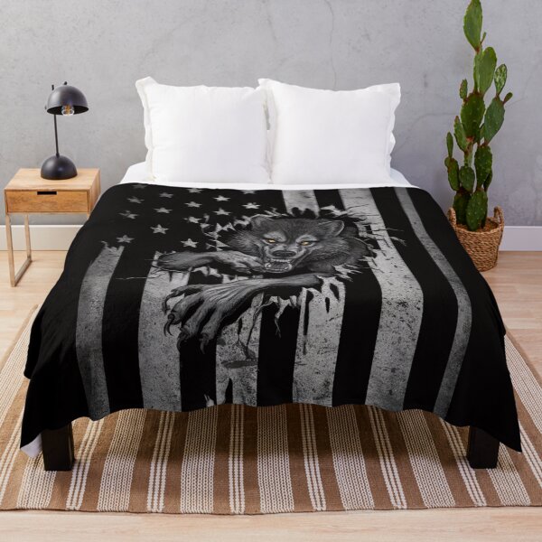 Item preview, Werewolf Ripping Shirt - Unique Graphic Tee with American Flag Background designed and sold by HOMEDESIGNPRINT.