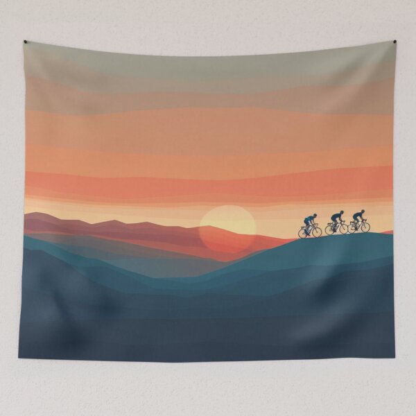 Item preview, Sunset gradient backdrop cyclists riding Active Outdoors Inspired Art designed and sold by CDC40.