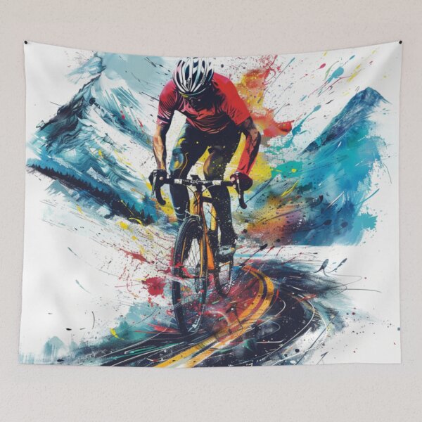 Item preview, Cyclist kicking splashes colour winding road Active Outdoors Inspired Art designed and sold by CDC40.