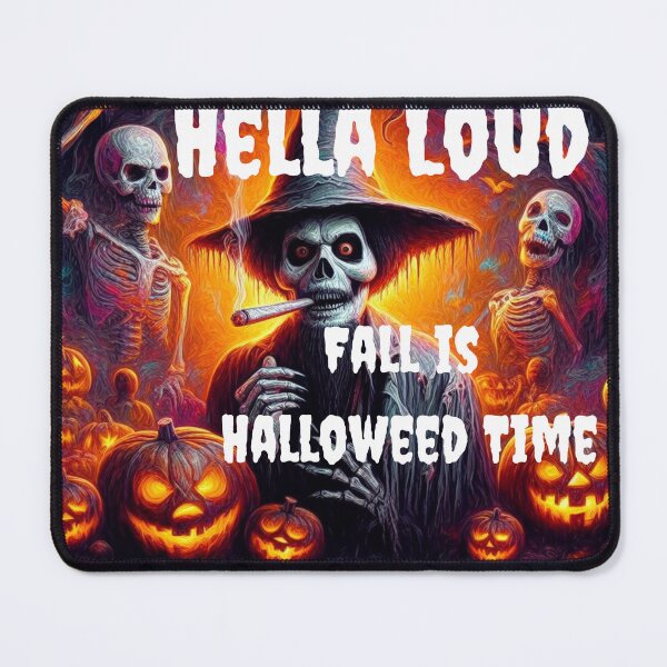 Item preview, Hell A Loud Fall is Halloweed Time- Halloween Fine Pop Art Smoking Skeleton Whimical designed and sold by Wolvescreate.