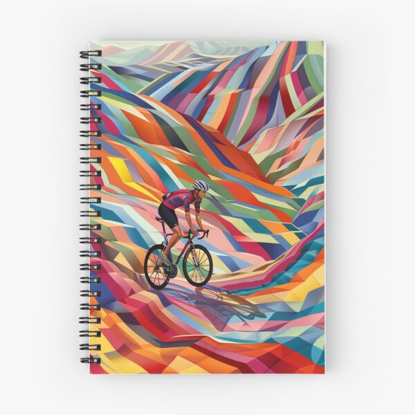 Item preview, Cyclist pedalling through a geometrically patterned landscape Active Outdoors Inspired Art designed and sold by CDC40.
