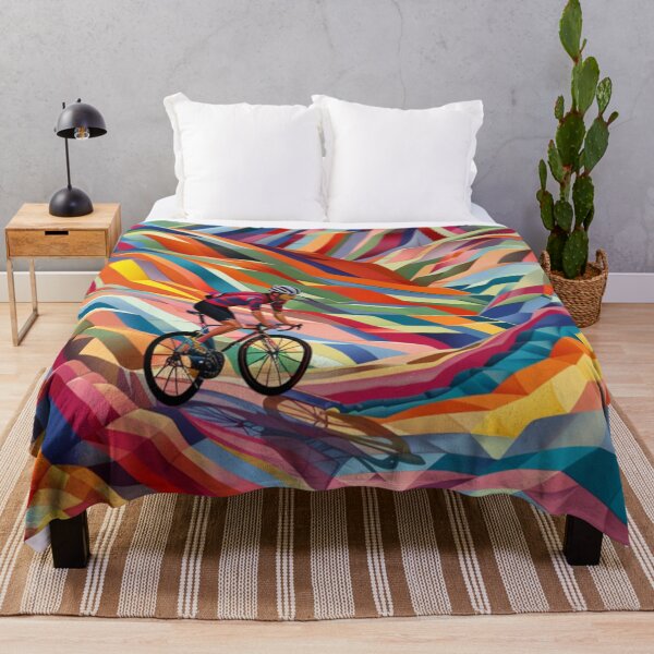 Item preview, Cyclist pedalling through a geometrically patterned landscape Active Outdoors Inspired Art designed and sold by CDC40.