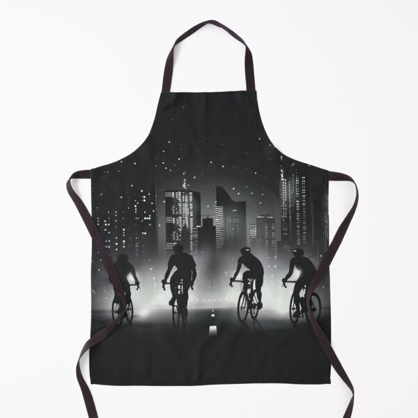 Item preview, Monochrome silhouette cyclists against neon cityscape Active Outdoors Inspired Art designed and sold by CDC40.